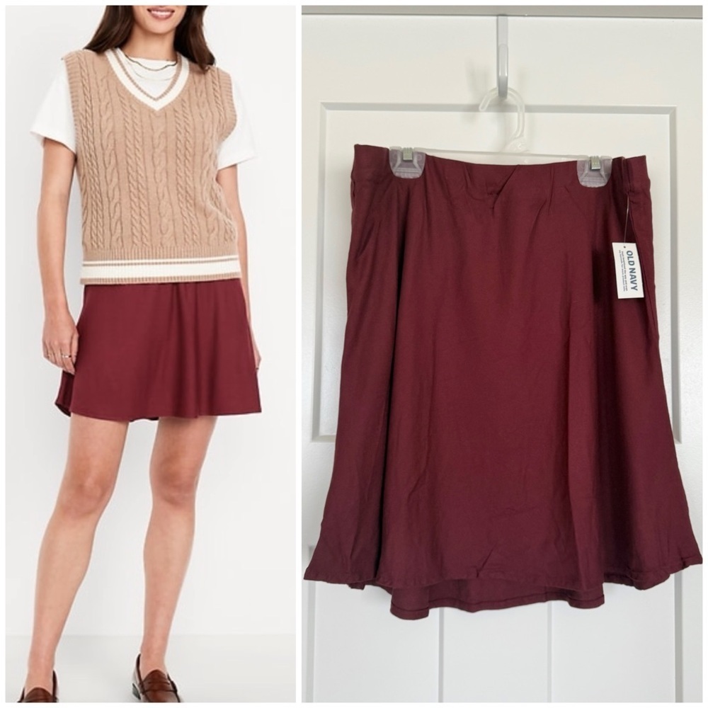 Old Navy High-Waisted Crepe Flounce Mini Skirt | Burgundy | Size M | NWT